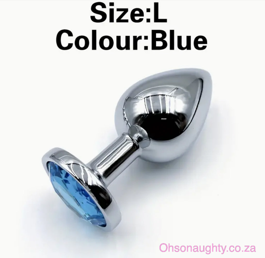 Steel Anal Plug with Blue Colour crystal - 5 sizes Large Oh So Naughty