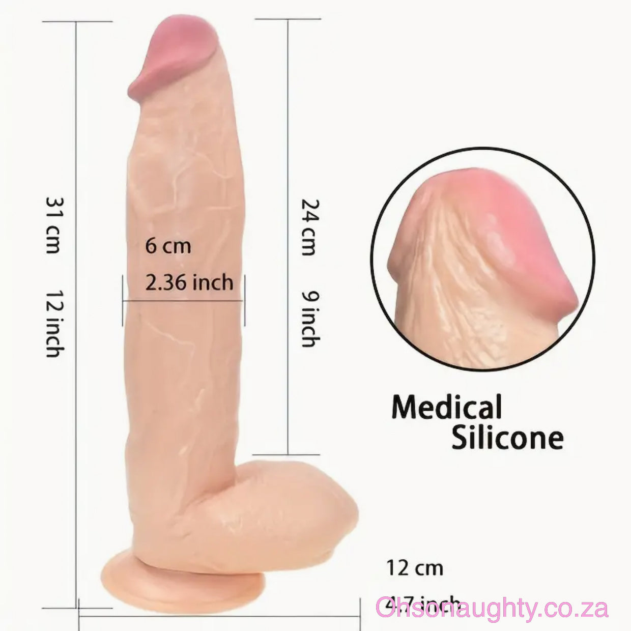 Realistic 12-Inch Dildo with Suction Cup Oh So Naughty