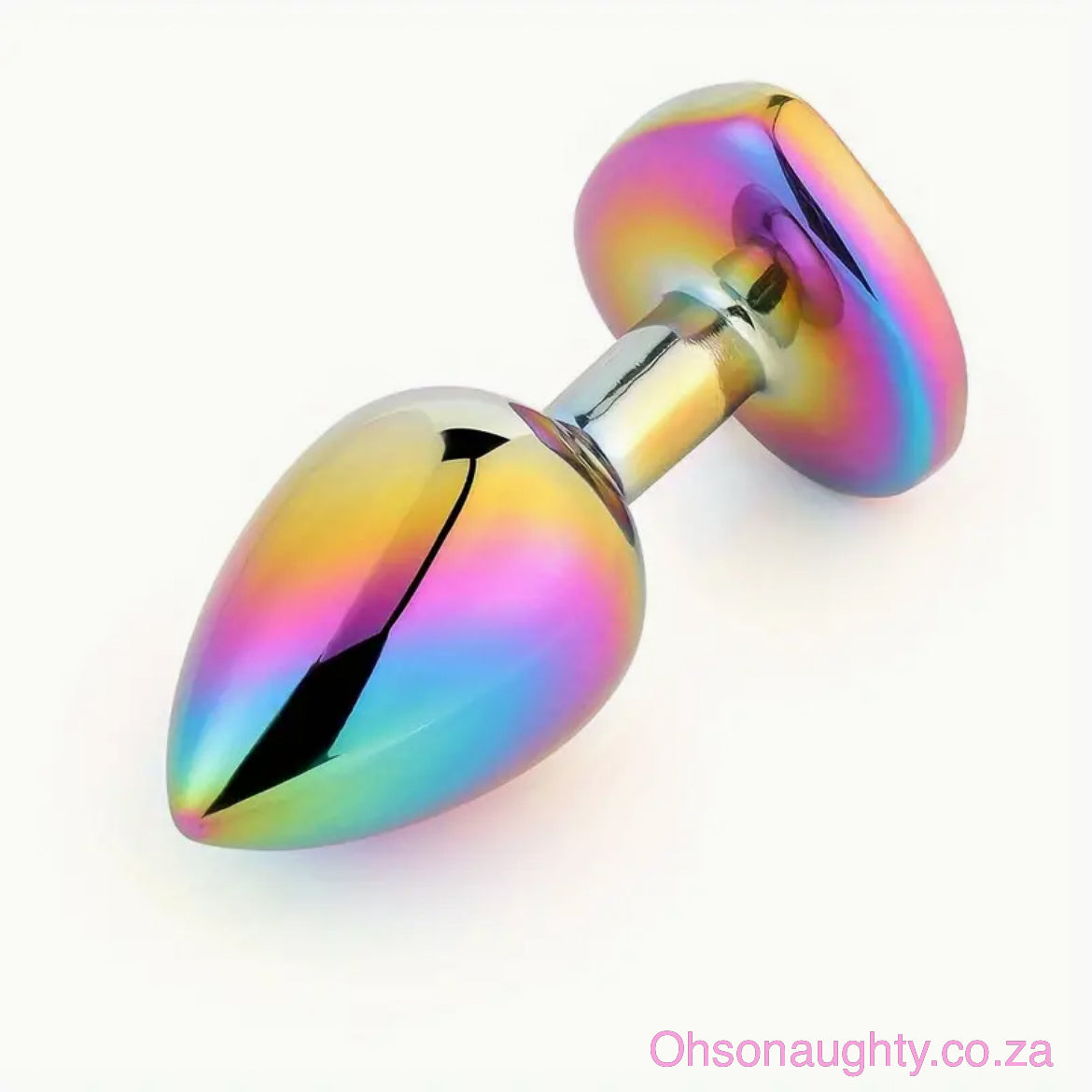 Heart Shaped Rainbow Steel Anal Plug with Red Stone Oh So Naughty