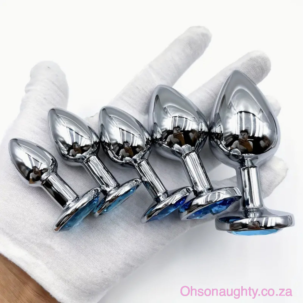 Steel Anal Plug with Blue Colour crystal - 5 sizes Oh So Naughty