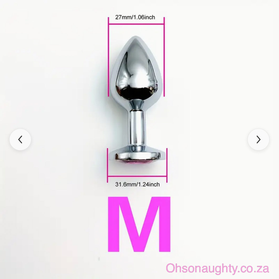 Steel Anal Plug with Pink Colour crystal Medium Oh So Naughty