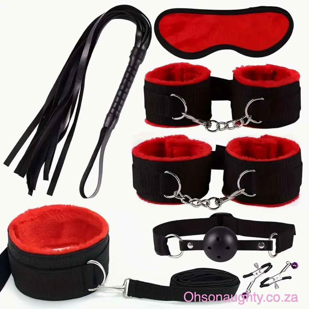 7pcs Bondage Restraints BDSM Kit Black and Red Oh So Naughty