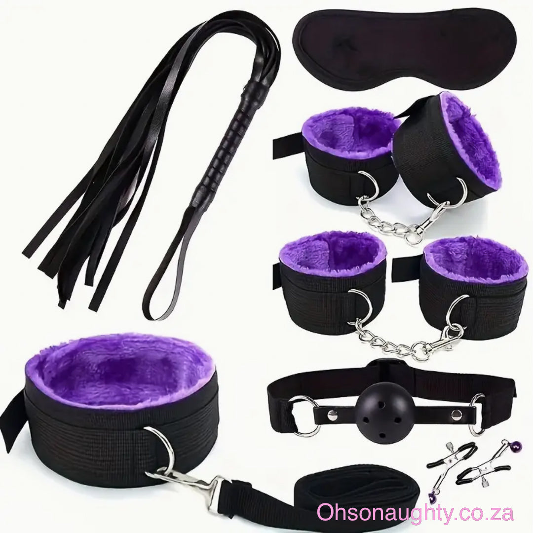 7pcs Bondage Restraints BDSM Kit Black and Purple Oh So Naughty