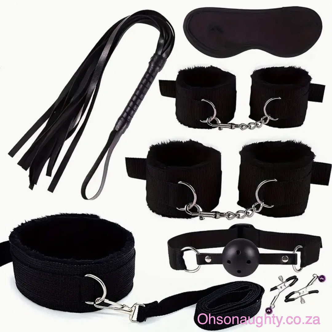 7pcs Bondage Restraints BDSM Kit Black Oh So Naughty