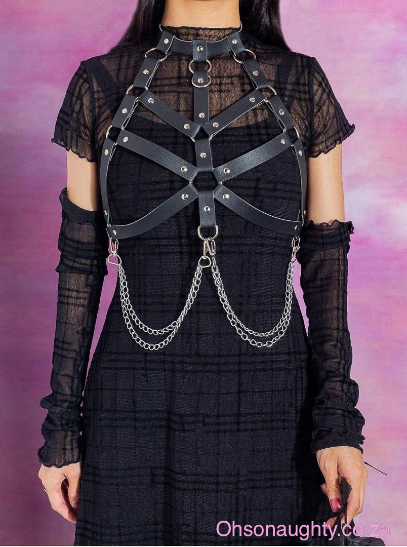 Women's Sexy Dark Color Halter Front Cross Chest Chain Strap Oh So Naughty