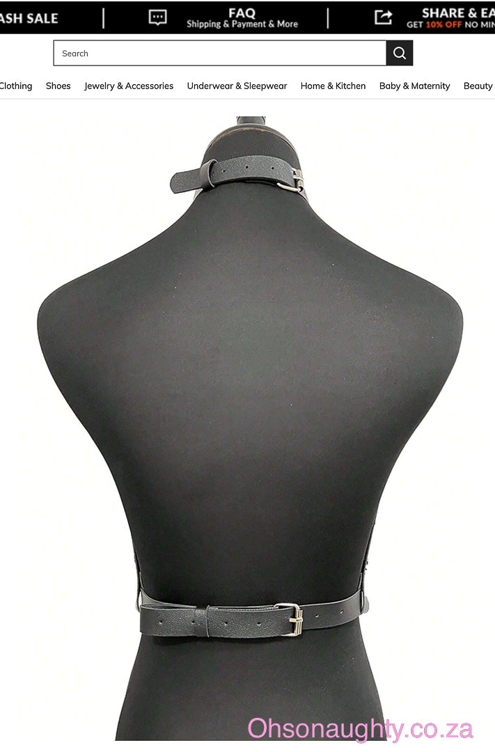 Women's Sexy & Fashionable Body Harness Bra With Black Leather And Metal Chain Oh So Naughty