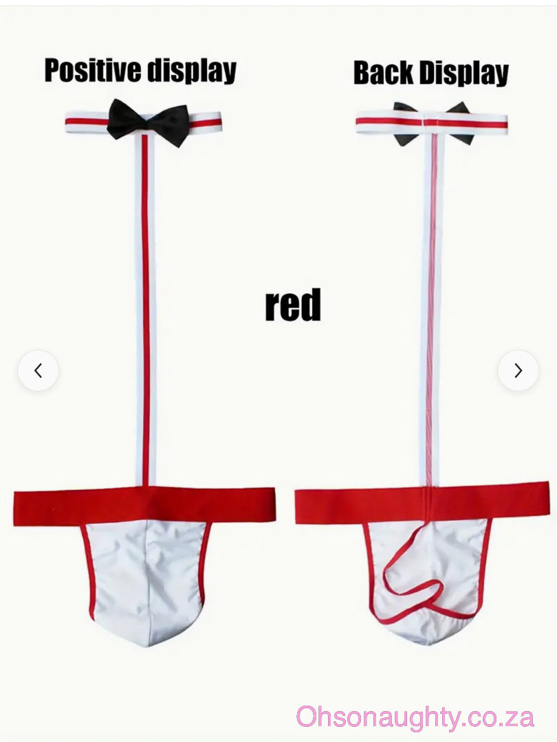 Jockstrap Lingerie with Hollow G-string Design Red and White Oh So Naughty