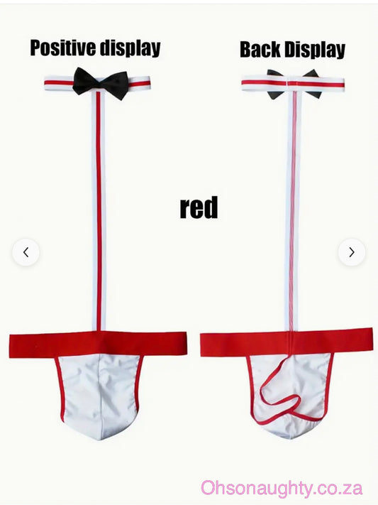 Jockstrap Lingerie with Hollow G-string Design Red and White Oh So Naughty