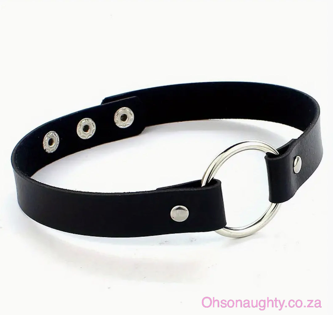 Black PU Leather Choker Necklace - Circle Oh So Naughty