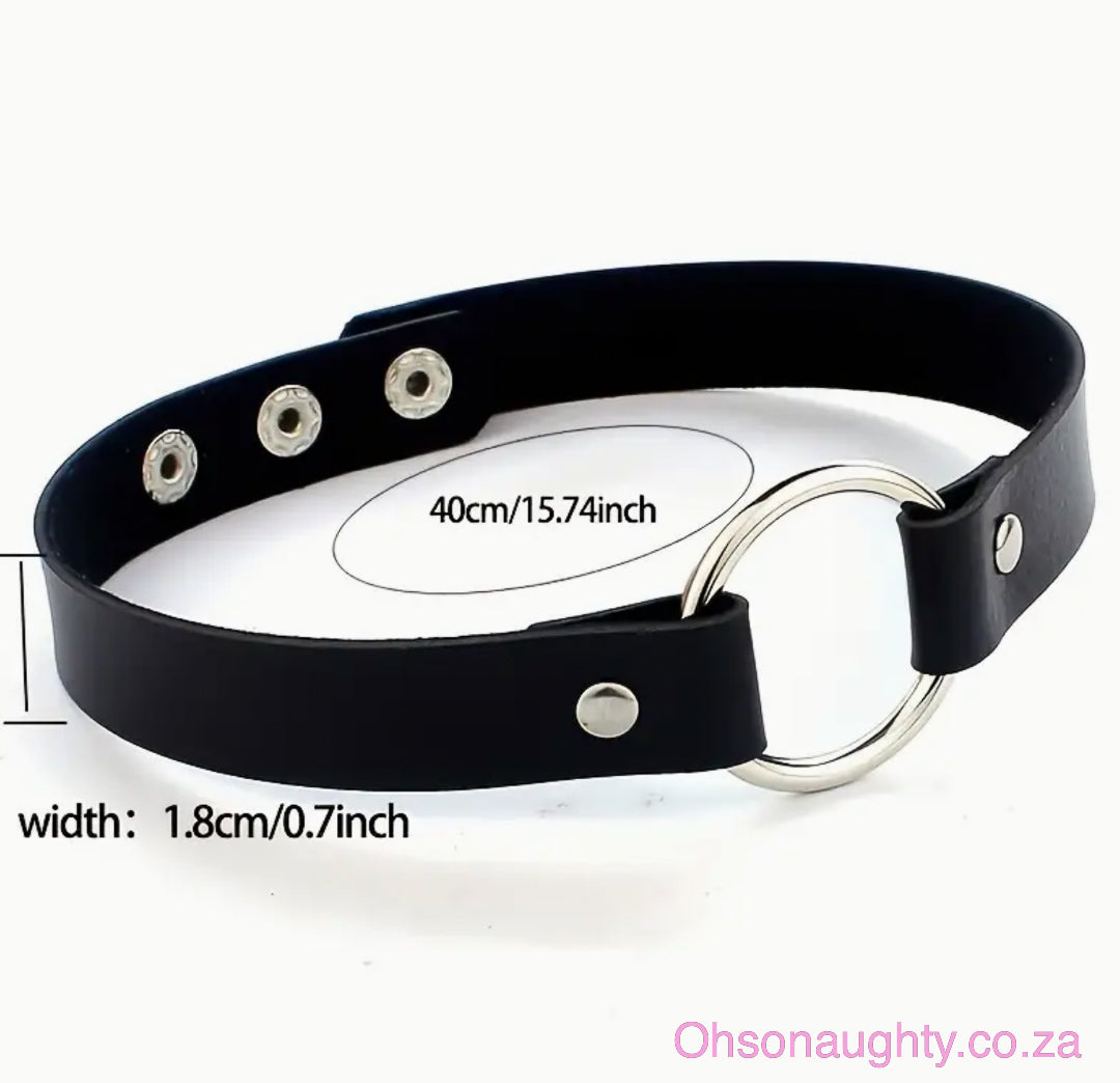 Black PU Leather Choker Necklace - Circle Oh So Naughty