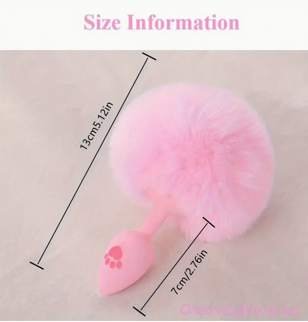 Pink Fluffy Tail Butt Plug Silicone Oh So Naughty