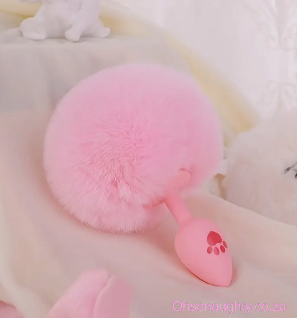Pink Fluffy Tail Butt Plug Silicone Oh So Naughty