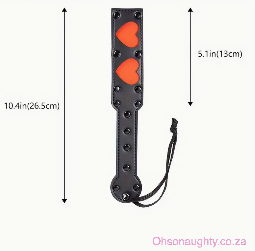 Durable Leather Spanking Paddle with Heart Accents and Wrist Strap Oh So Naughty