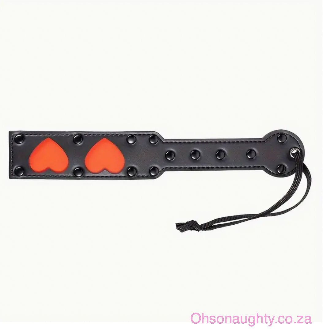 Durable Leather Spanking Paddle with Heart Accents and Wrist Strap Oh So Naughty