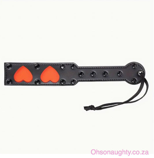 Durable Leather Spanking Paddle with Heart Accents and Wrist Strap Oh So Naughty