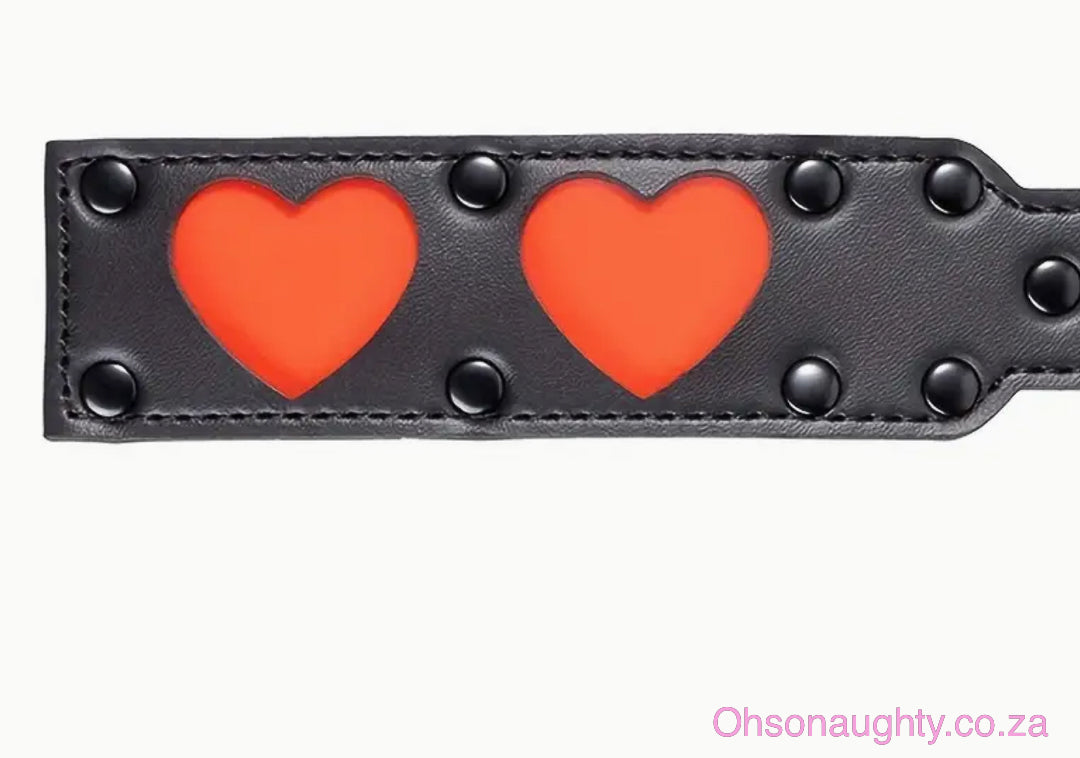 Durable Leather Spanking Paddle with Heart Accents and Wrist Strap Oh So Naughty