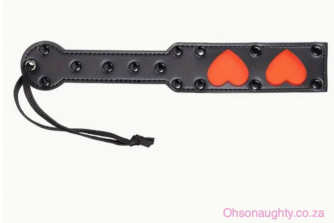 Durable Leather Spanking Paddle with Heart Accents and Wrist Strap Oh So Naughty