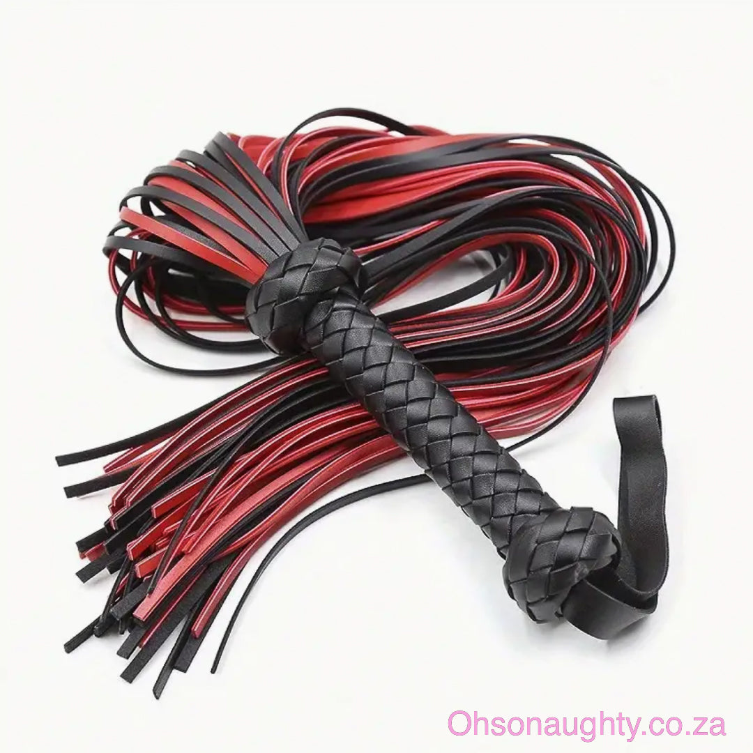 Luxurious Pu Leather Flogger - Seductive Black Red Design Oh So Naughty