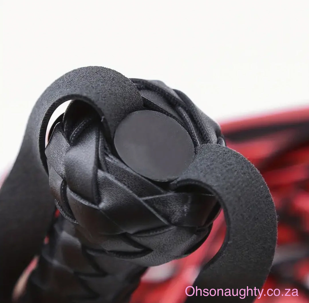 Luxurious Pu Leather Flogger - Seductive Black Red Design Oh So Naughty