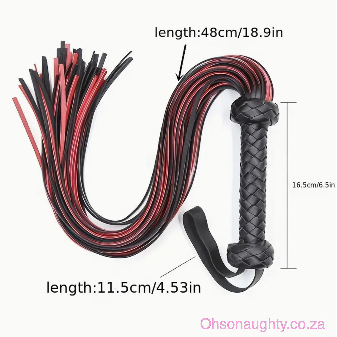 Luxurious Pu Leather Flogger - Seductive Black Red Design Oh So Naughty