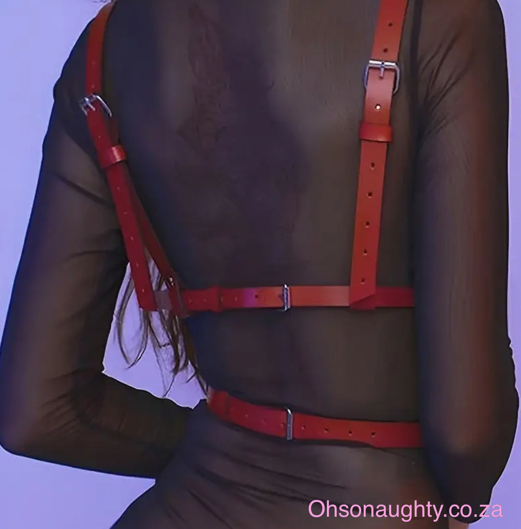 Sexy Red Faux Leather Harness for Women Oh So Naughty
