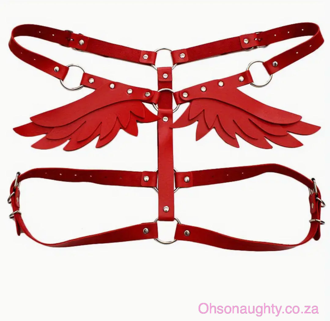 Fashion Gothic Style Angel Wings Women Red Faux Leather Suspender Belt Oh So Naughty