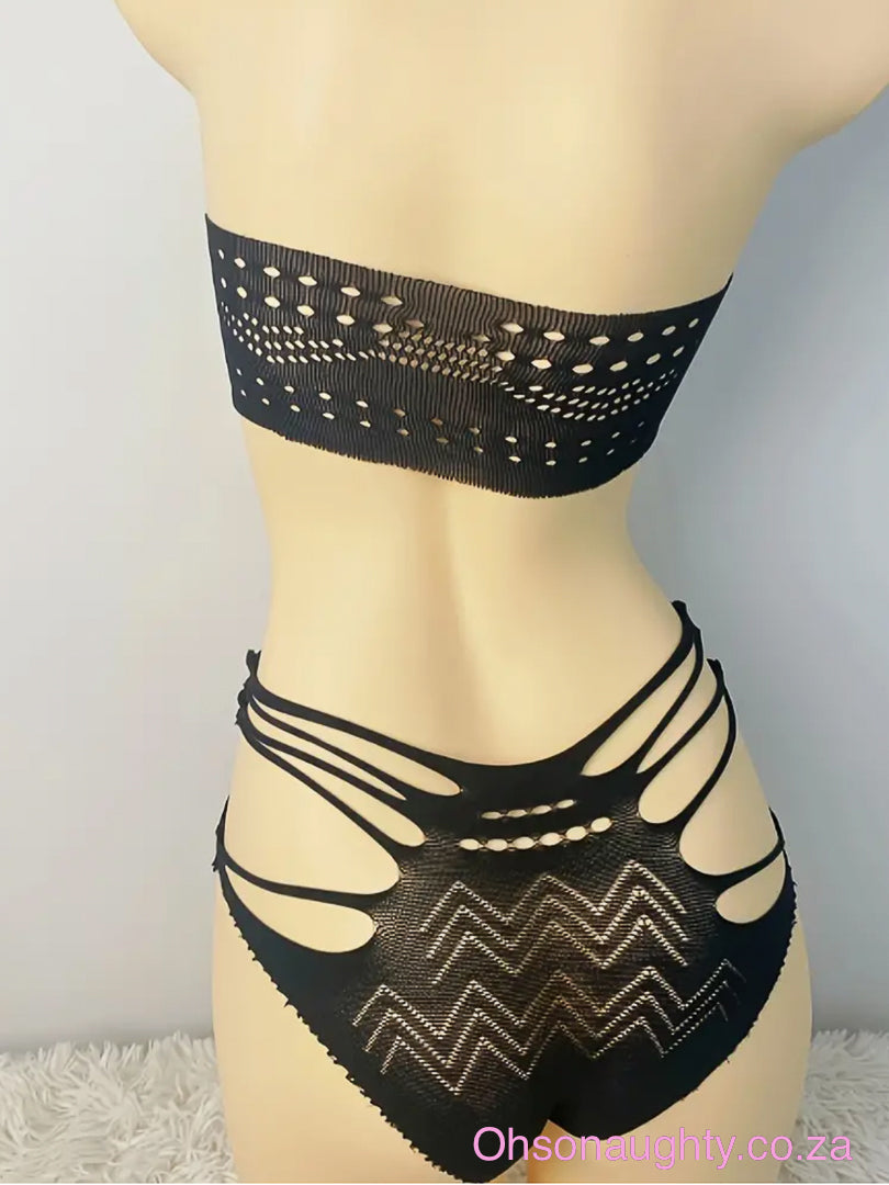 Jacquard Fishnet Lingerie Set, Halter Cami Bra & High Rise Bottoms Oh So Naughty