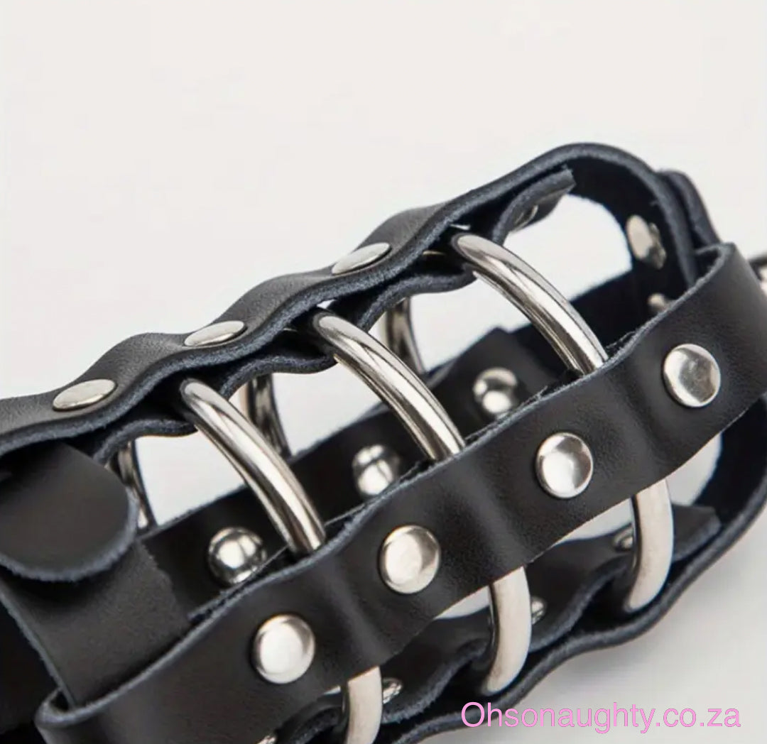 Men's BDSM Chastity Belt, Black Leather, Adjustable, with Lock and Key Oh So Naughty