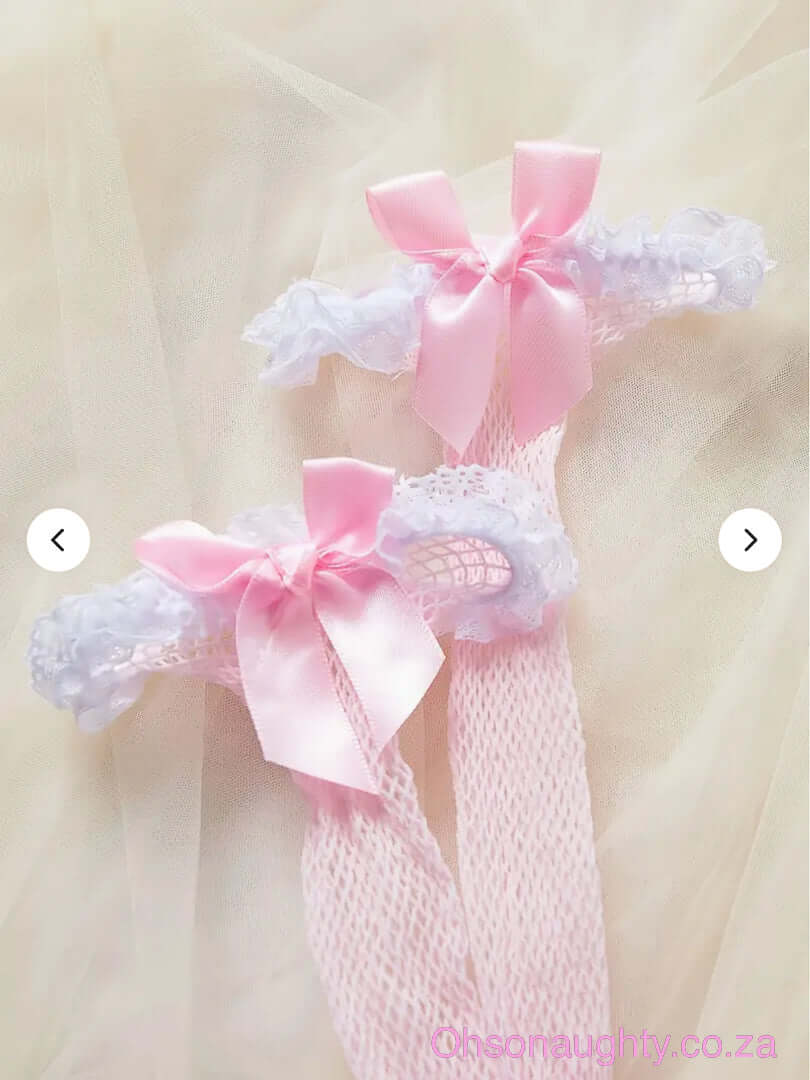 Sexy Pink Lingerie Includes Headband, Clothes, Bracelet, Fishnet Stockings Oh So Naughty