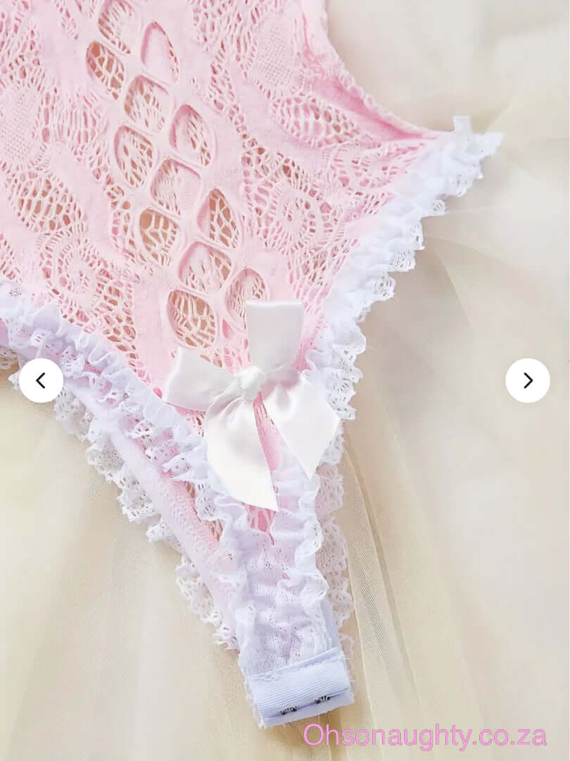 Sexy Pink Lingerie Includes Headband, Clothes, Bracelet, Fishnet Stockings Oh So Naughty