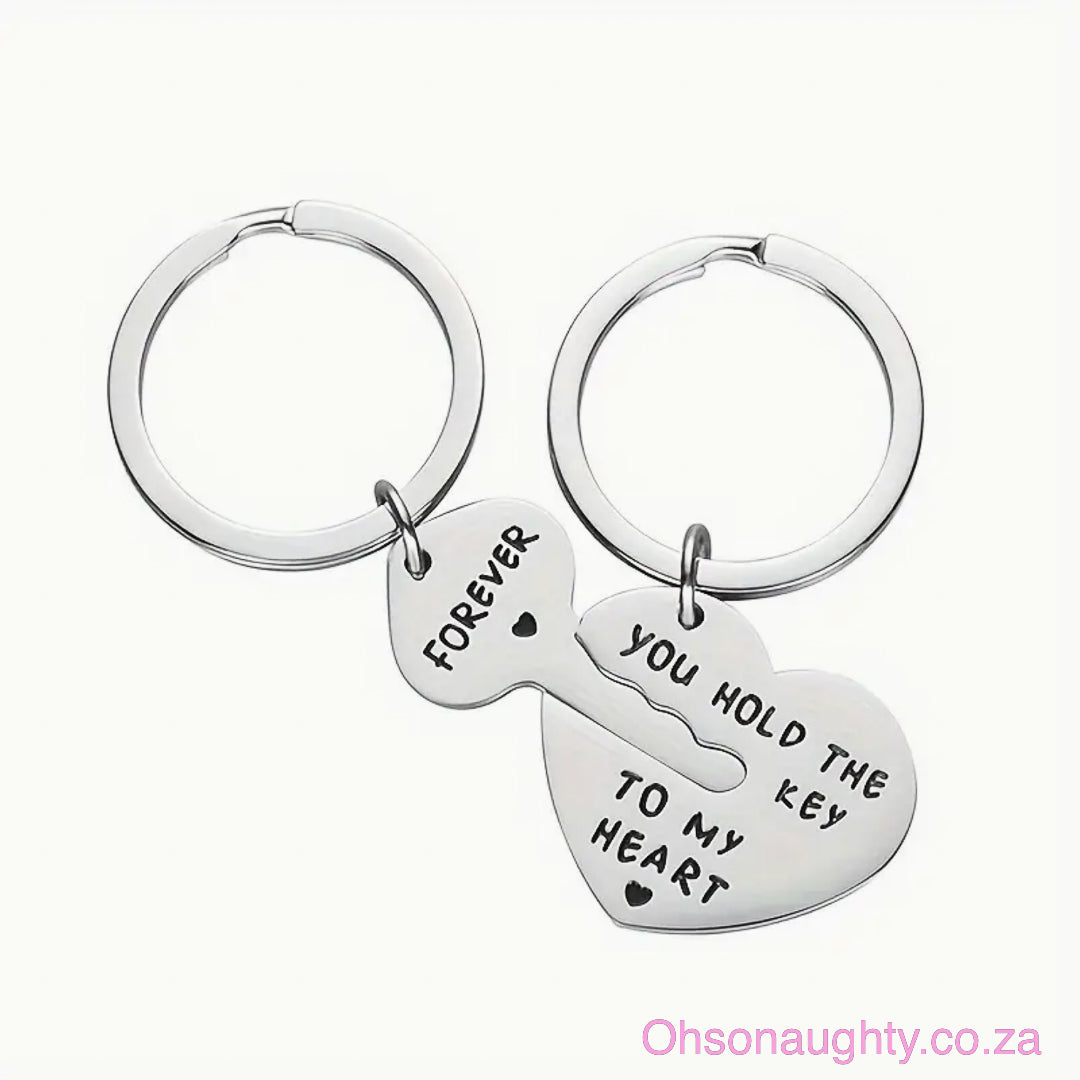 2pcs/set Stainless Steel Heart Lock & You Hold The Key To My Heart Keychain Silver Oh So Naughty