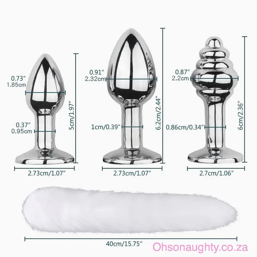 3pcs/set Detachable Faux Fur Fox Tail Metal Butt Plug Oh So Naughty