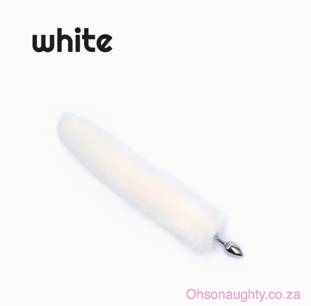 Fluffy Fox Tail - Metal Anal Plug White Oh So Naughty
