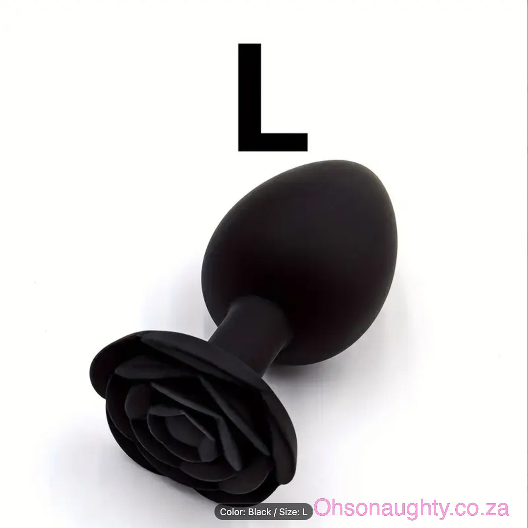 Rose Silicone Anal Plug- Black Large Oh So Naughty