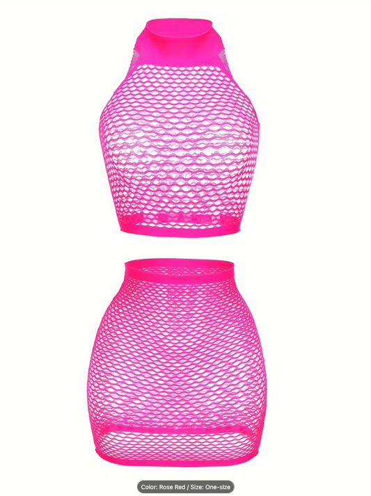 Hot Pink Mesh Sexy Cover up - 2 piece Oh So Naughty
