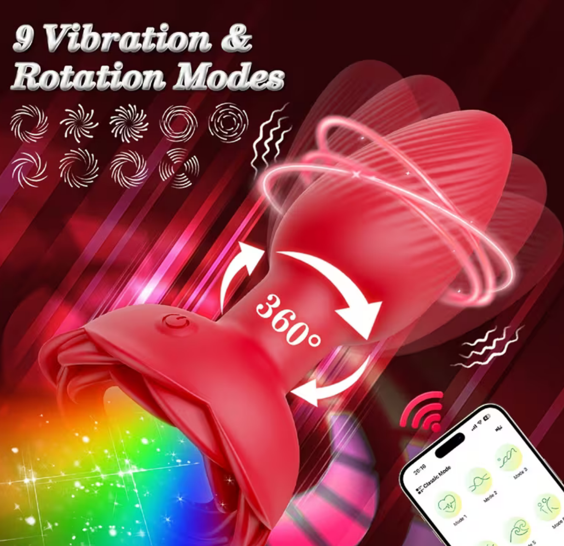 Rose Wireless 360° Rotating, Vibrating and light up Butt plug - Oh So Naughty