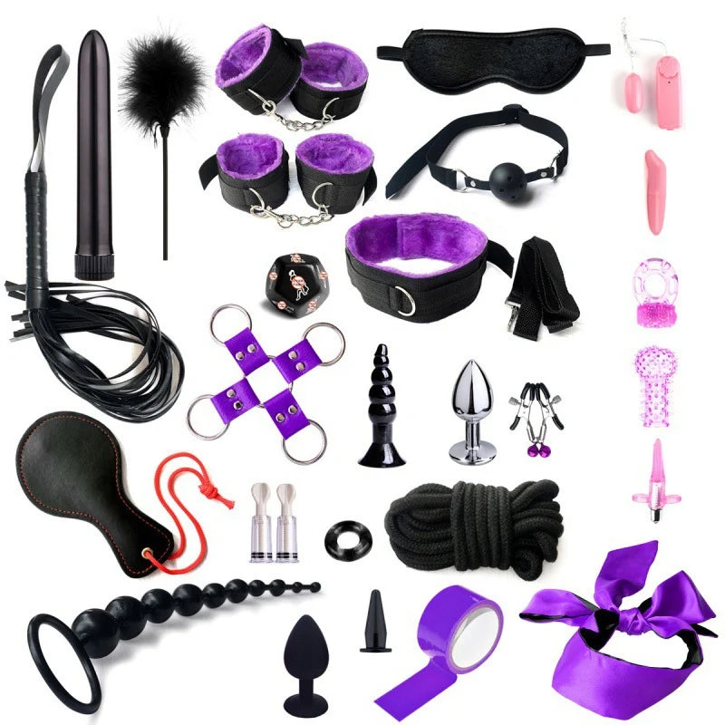 35-Piece Webbing Straps & Anal Plugs Set – Ribbon Plush (Purple) S-HANDE