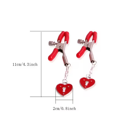 Red Nipple Clamps With Heart detail Oh So Naughty