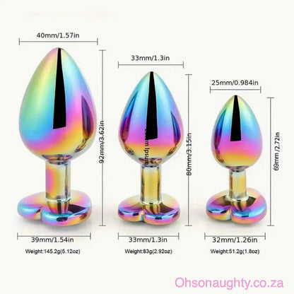 Heart Shaped Rainbow Steel Anal Plug with Red Stone Large Oh So Naughty