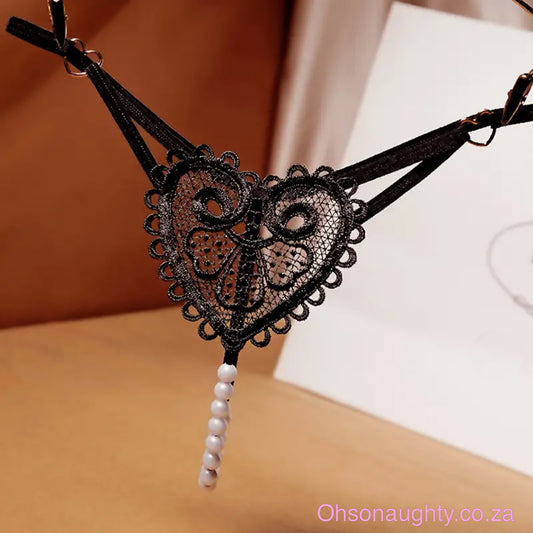 Heart Shape Hollow Out Pearl Embroider Low Waist Thong Oh So Naughty