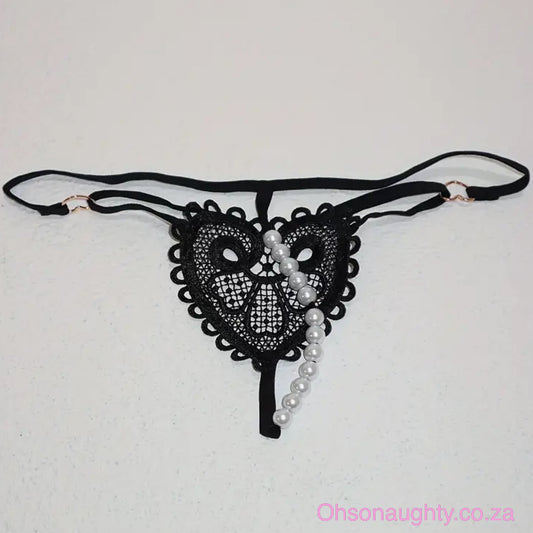 Heart Shape Hollow Out Pearl Embroider Low Waist Thong Oh So Naughty