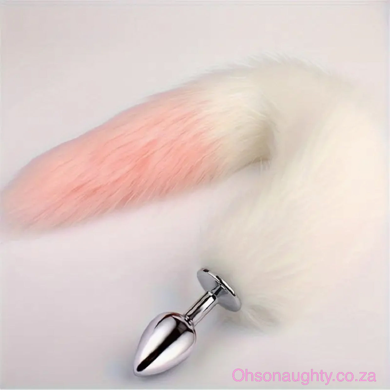 Fluffy Fox Tail - Metal Anal Plug White pink Oh So Naughty