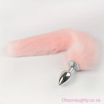 Fluffy Fox Tail - Metal Anal Plug Pink Oh So Naughty