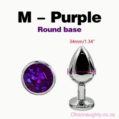 Steel Anal Plug with Purple Colour Gem Stone Medium Oh So Naughty