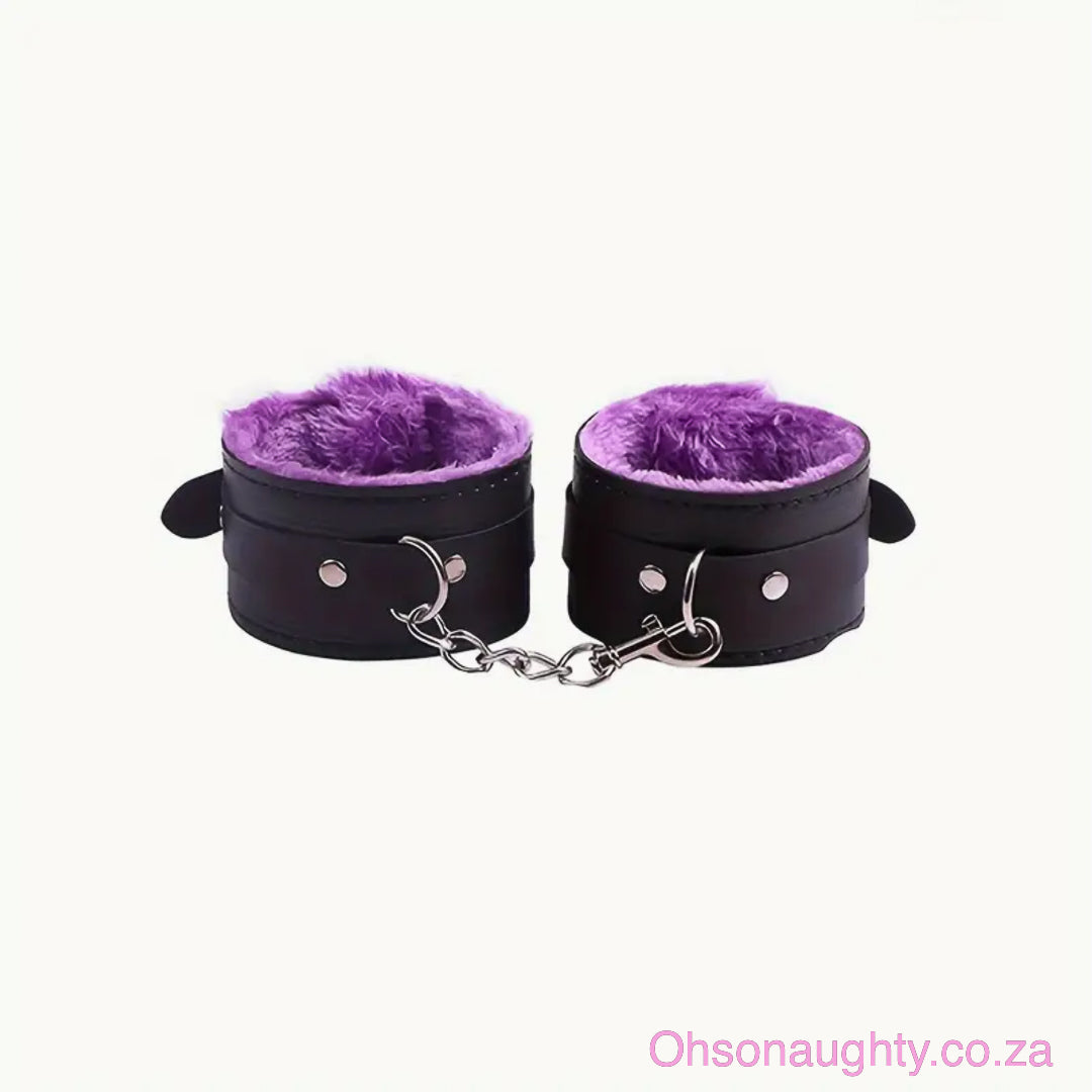 Unisex Sexy Fuzzy Handcuffs Black and Purple Oh So Naughty