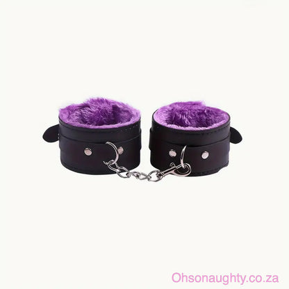Unisex Sexy Fuzzy Handcuffs Black and Purple Oh So Naughty