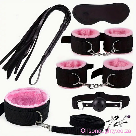 7pcs Bondage Restraints BDSM Kit Black and Pink Oh So Naughty