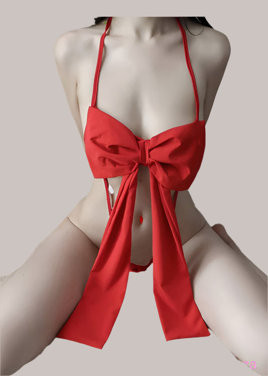Christmas Lingerie, Give Yourself As A Gift To Your Couple, Sweet Bow Sexy Bodysuit Oh So Naughty