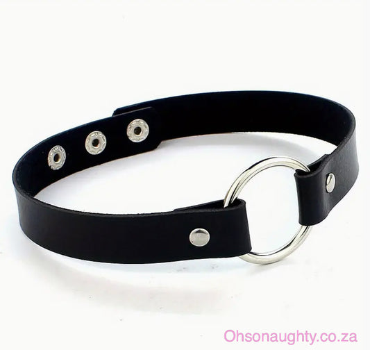 Black PU Leather Choker Necklace - Circle Oh So Naughty