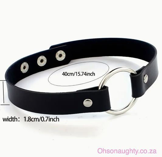 Black PU Leather Choker Necklace - Circle Oh So Naughty